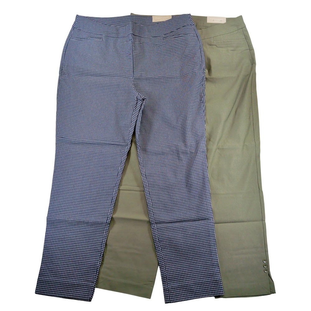 Chicos So Slimming Brigitte Slim Leg Ankle Pants Navy Grid Olive 3R 16R Lot of 2